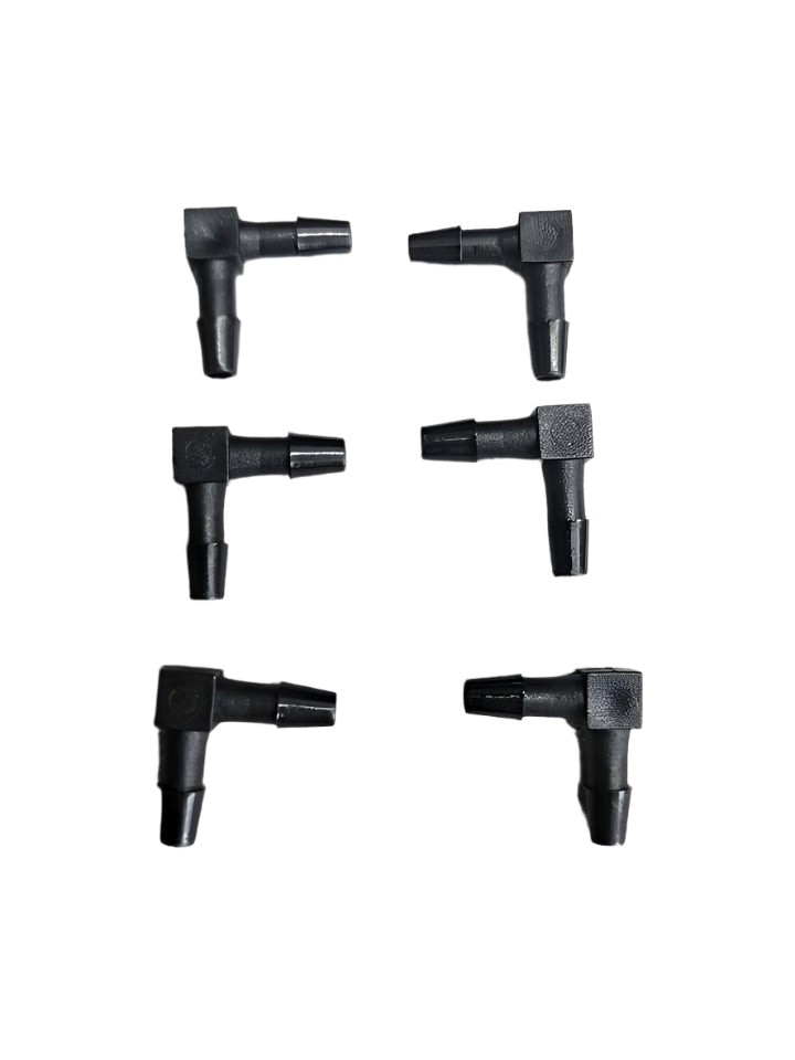 Pack of 6 - Normal 90 degrees connector for 1/8" Plastic Hose Fits UV Ciss Hose Tubing and jugs - Black 90° Right Angles (Normal)