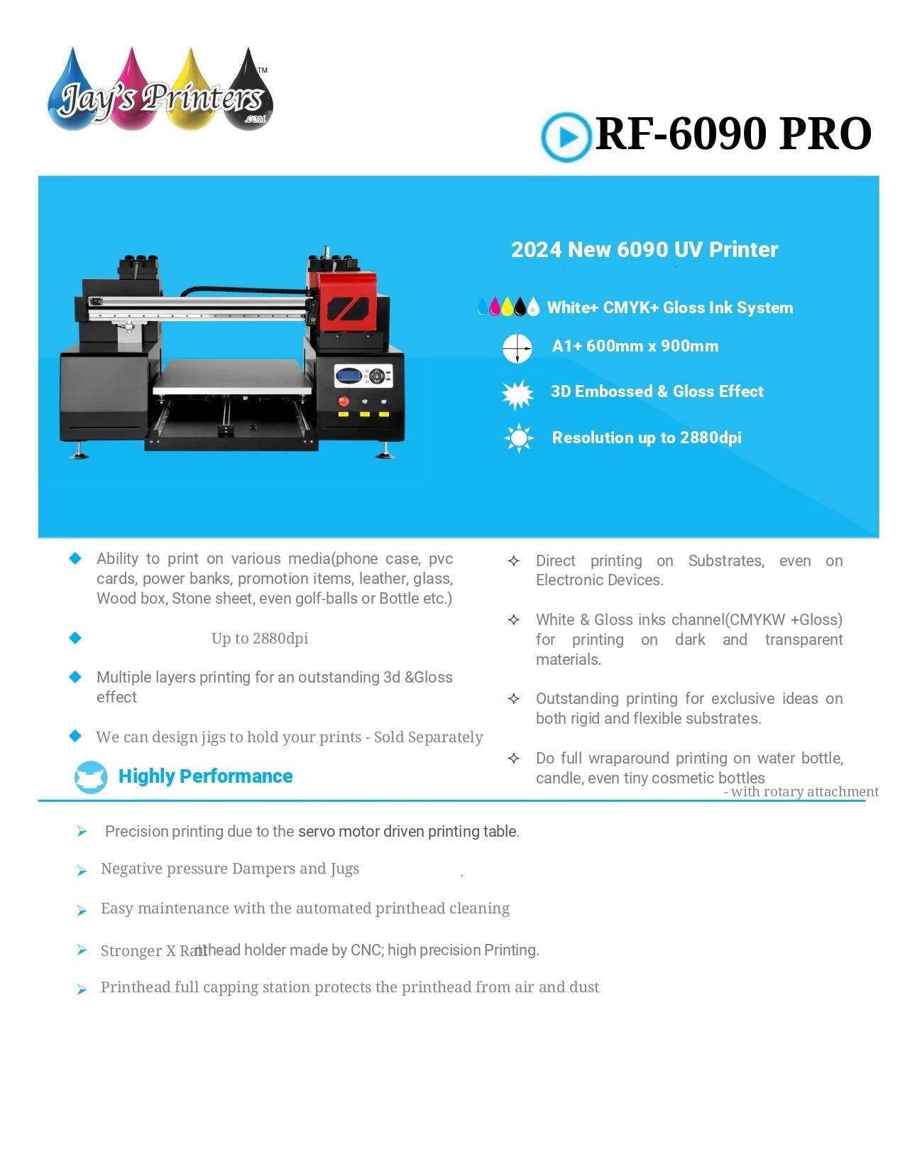 6090 PRO UV 3 head F1080 from Jay's printers 600x900MM 6090 flatbed printer