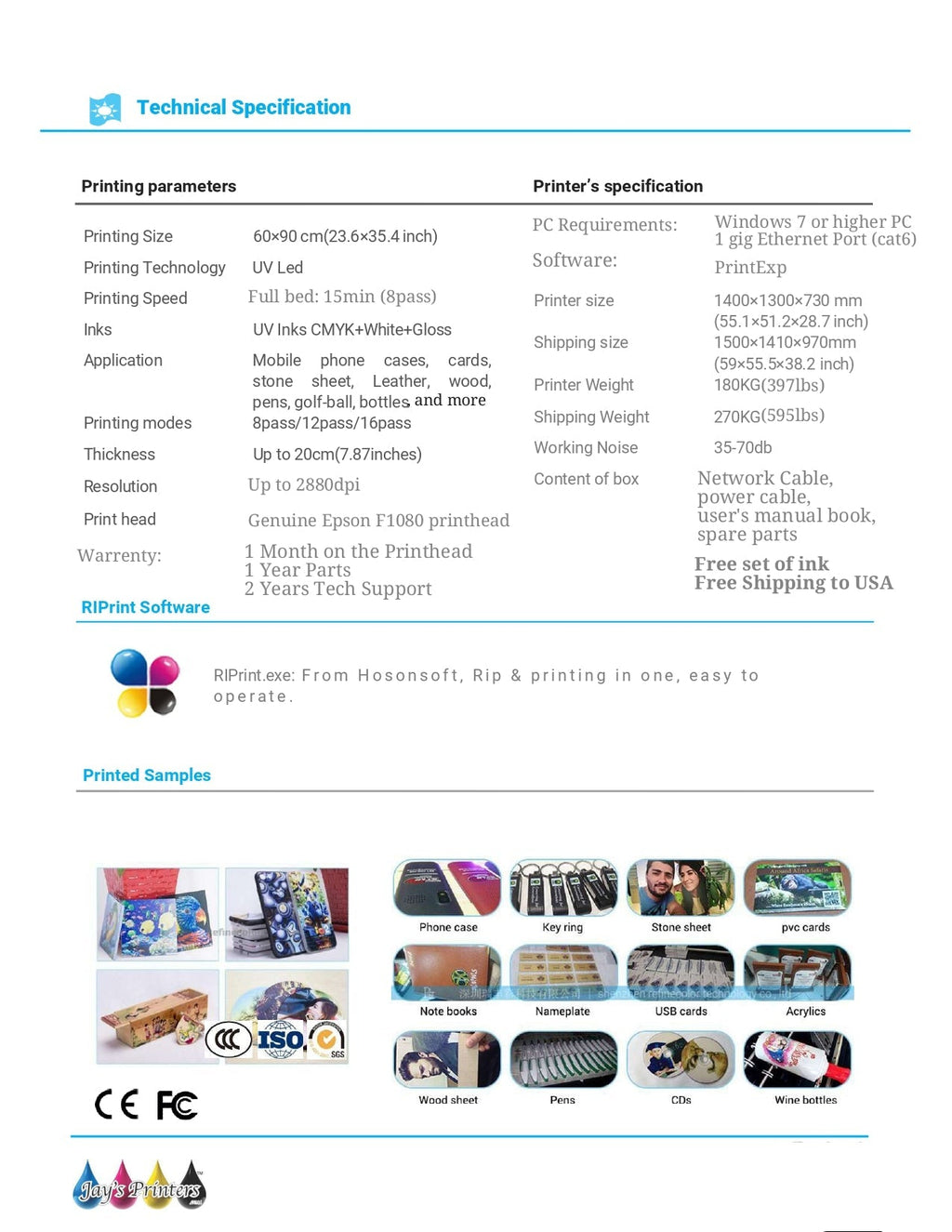 6090 PRO UV 3 head F1080 from Jay's printers 600x900MM 6090 flatbed printer