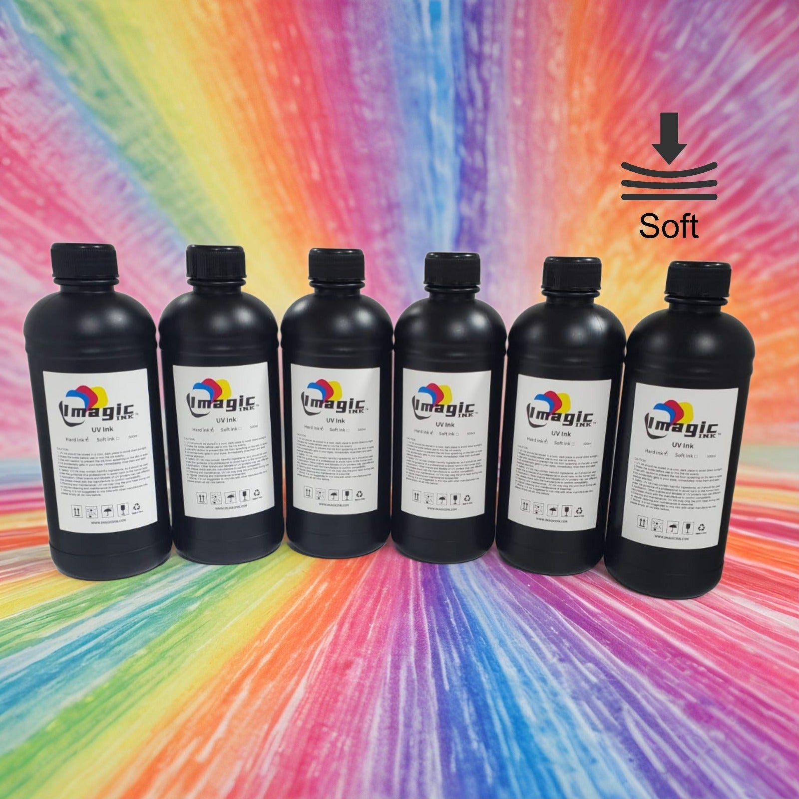 Imagic Ink for UV Printers UV ink - Choose your Color and Type (500ml bottles) - Hard, Neutral, Soft, Fluorescent - UV Inks with Jay's Printers