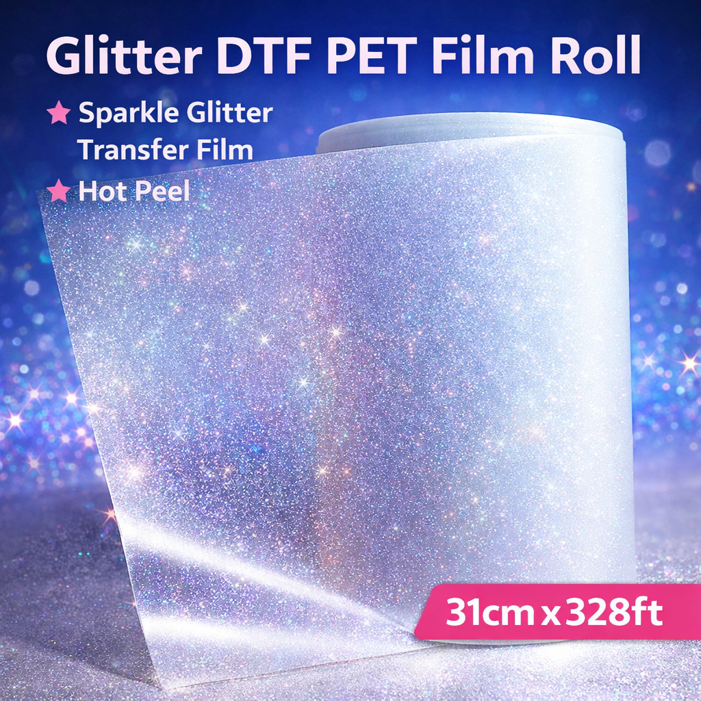 Glittery DTF Pet Roll Film Glitter Film widths  328 Ft Long - Glitter Sparkle