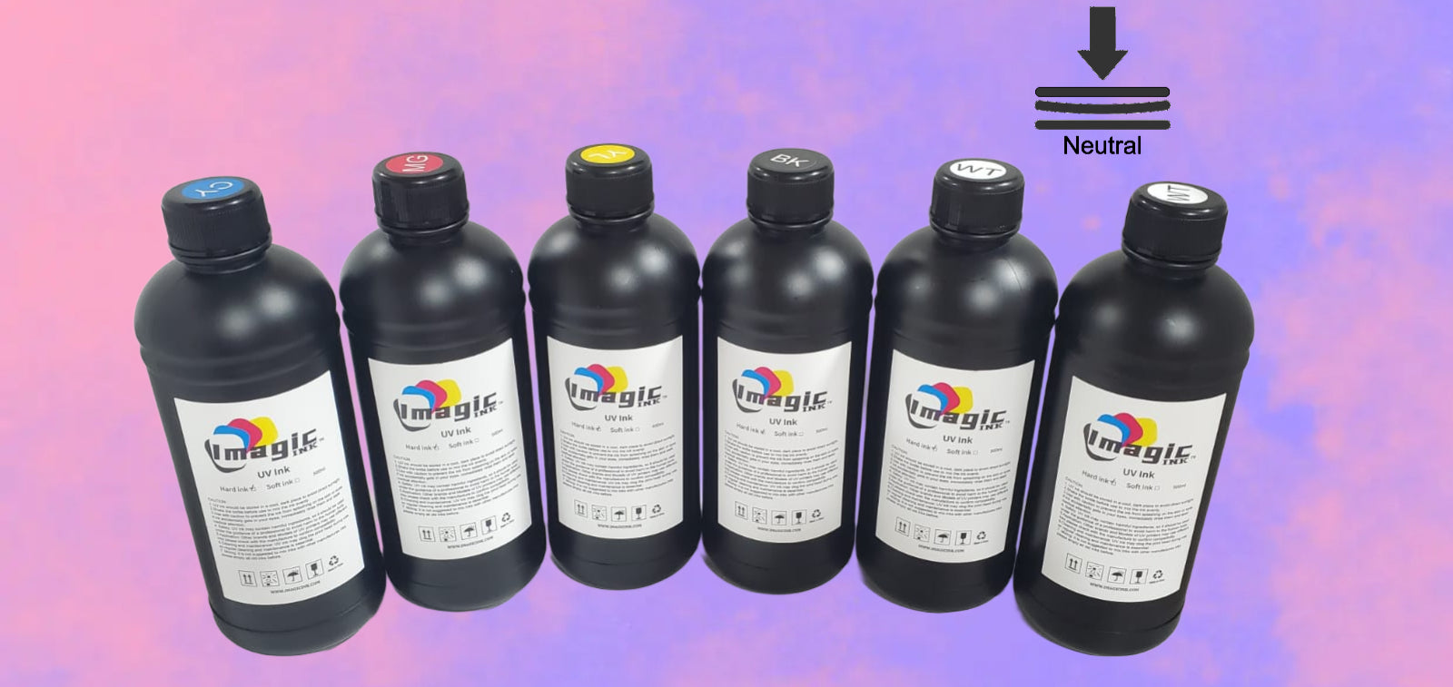 Imagic Ink for UV Printers UV ink - Choose your Color and Type (500ml bottles) - Hard, Neutral, Soft, Fluorescent - UV Inks with Jay's Printers