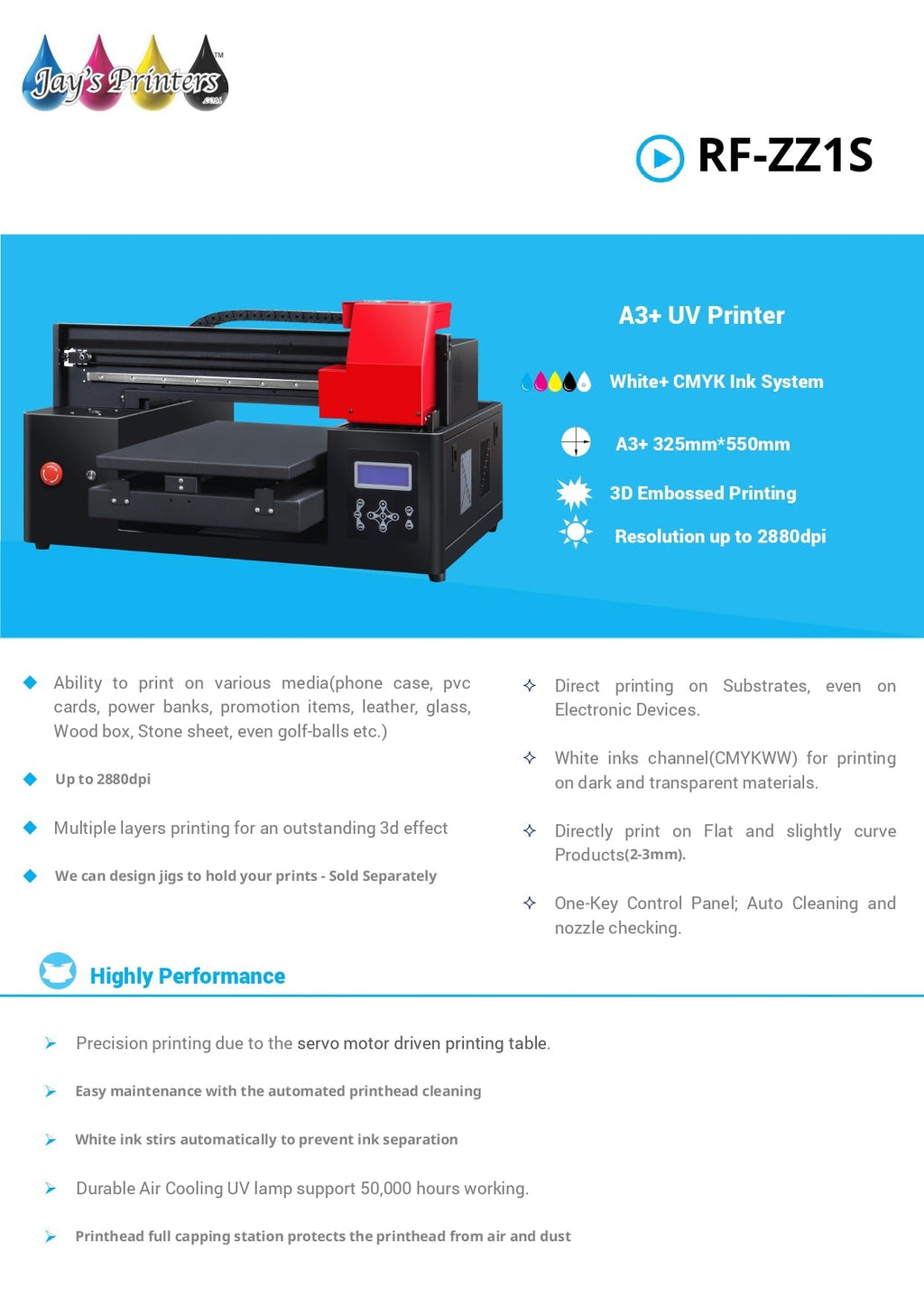 Pre-Order ZZ1S UV printer flatbed  from Jay's Printers A3 +