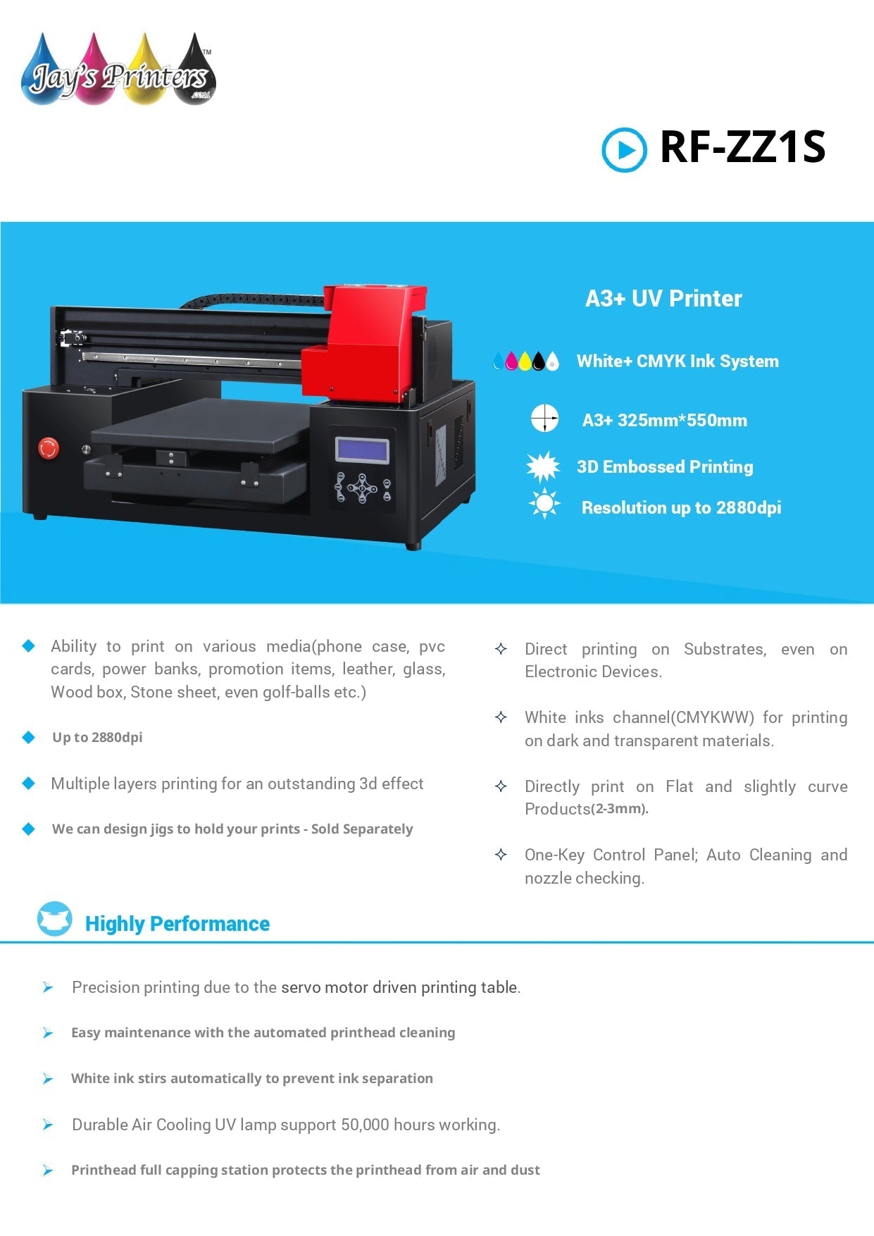 Pre-Order ZZ1S UV printer flatbed  from Jay's Printers A3 +