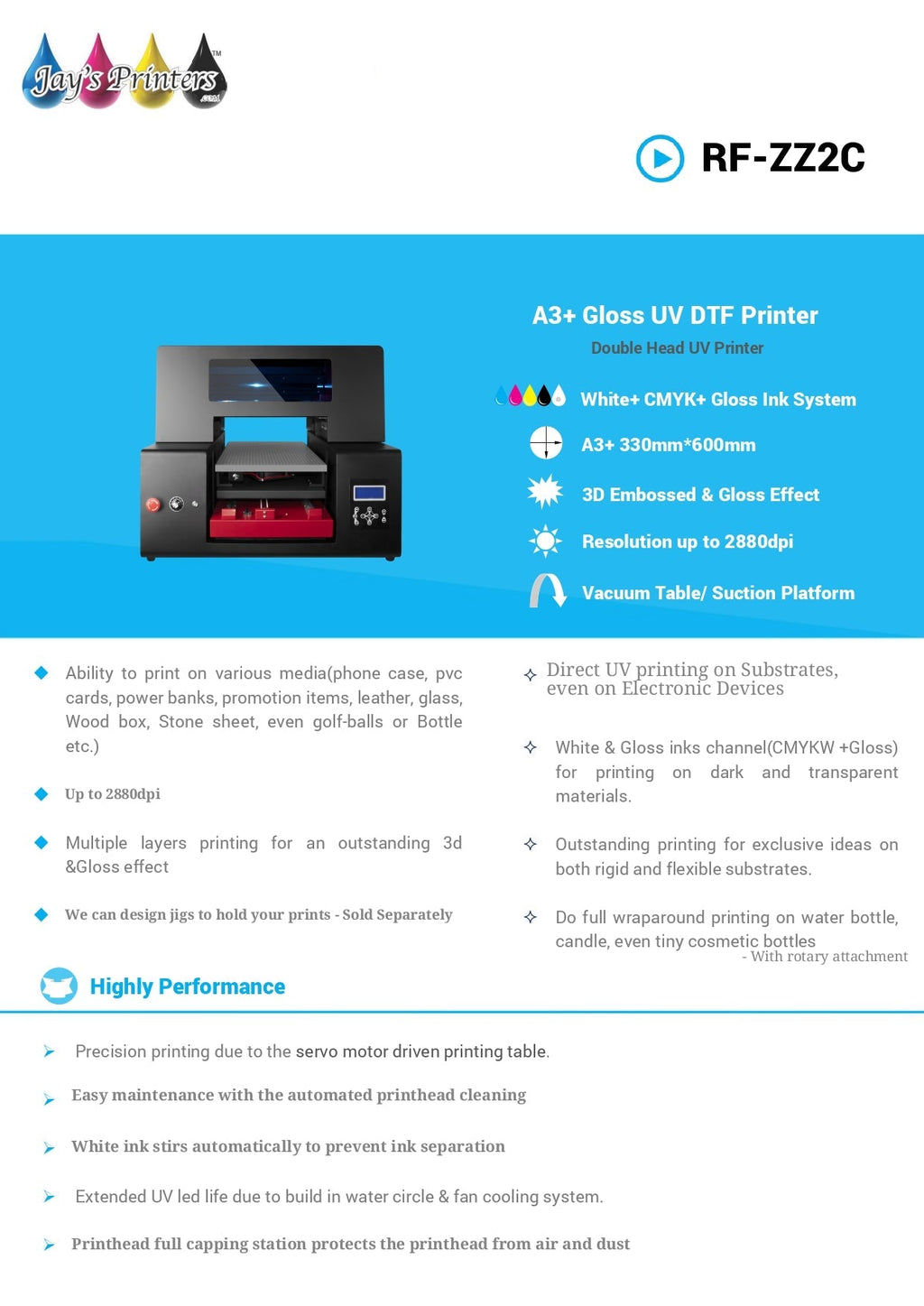 Pre-Order ZZ2C 2 head  UV printer Flatbed  from Jay's Printers