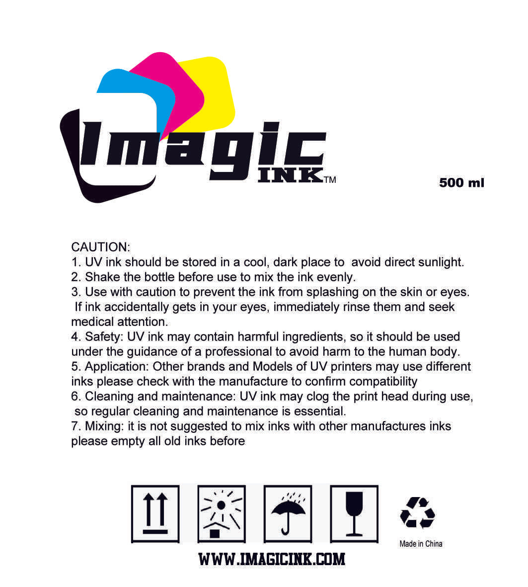 Box of 24 UV Printer Ink by Imagic Ink for Epson xp600 dx5 dx6 all colors CMYK + White and Varnish