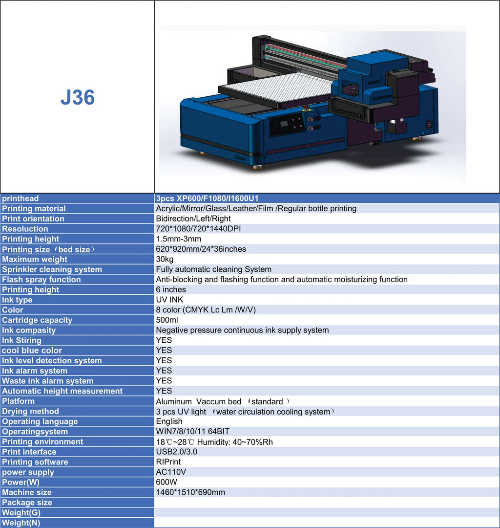 Pre-Order J36 24x36 inch Signature UV 3 head xp600 from Jay's printers flatbed printer