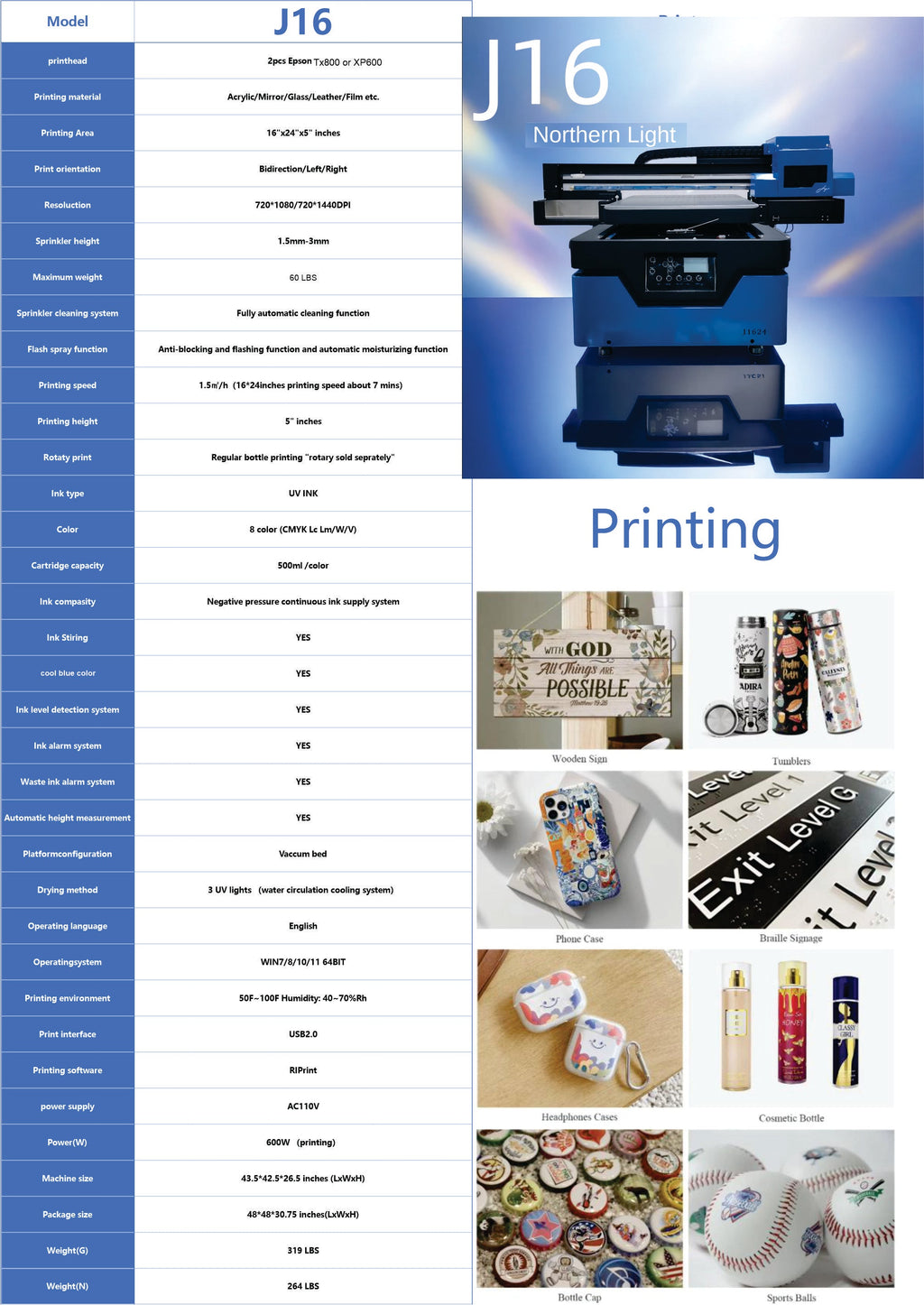 Pre-order J16 Northern Light Jay Signature UV 2 Head F1080 from Jay's printers 16x24 inch 4060 Flatbed Printer