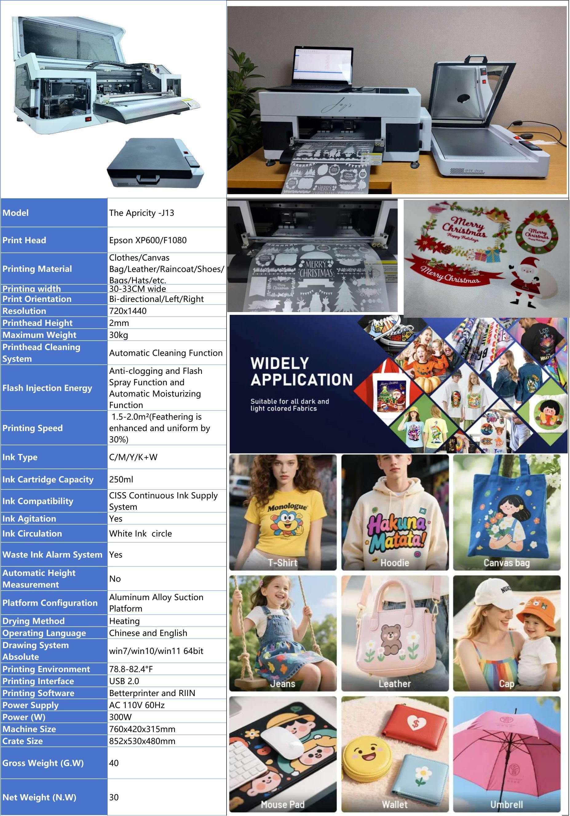 Refurbished Jay's J13 Apricity a 13 inch DTF Printer with Oven xp600 printhead Starter Pack - Contact us before Purchaseing